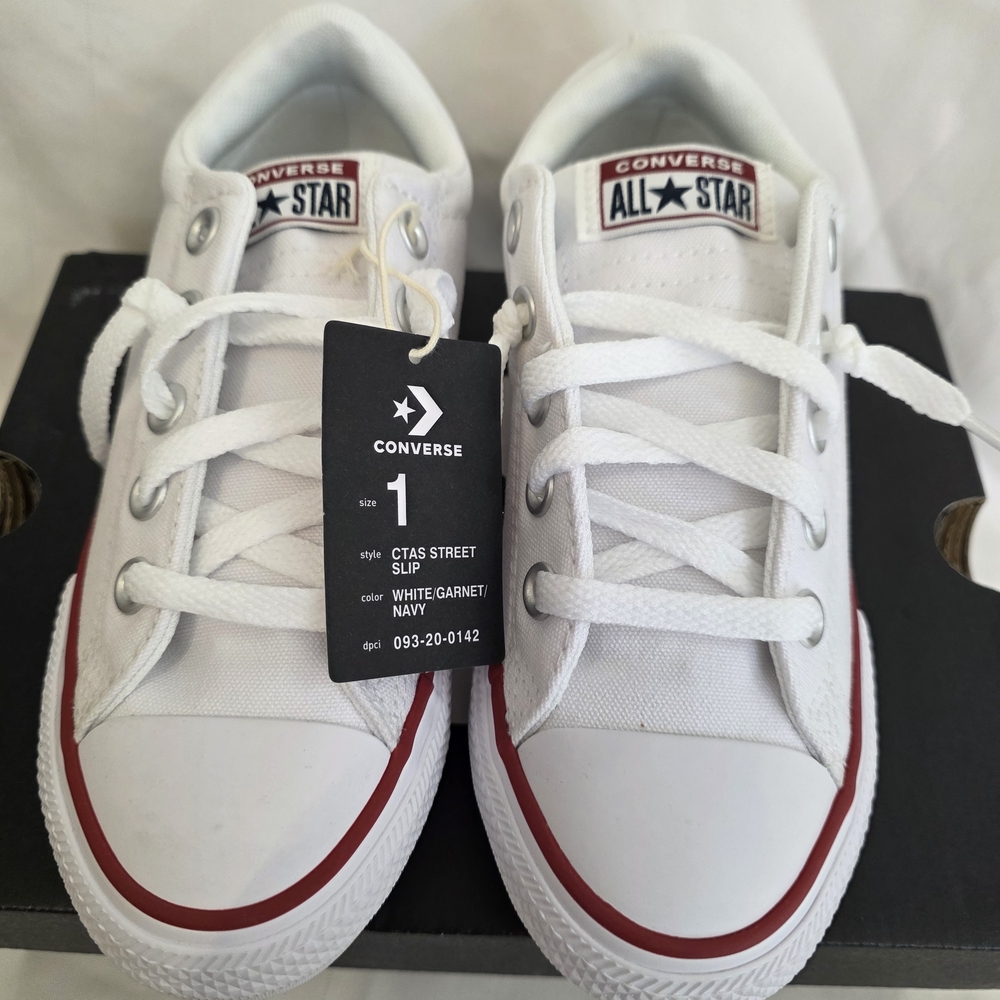 Converse White and Garnet Low-Top Sneakers